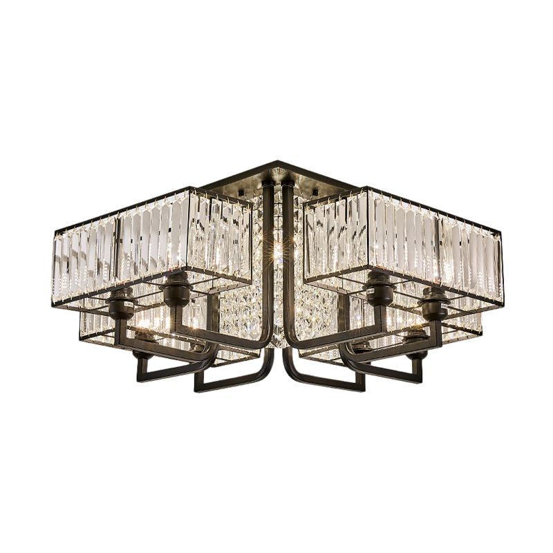 5/9/13 Lights Kubieke Semi-flush Light Modern Metal en Clear Crystal Ceiling Mounted Fixture in Black