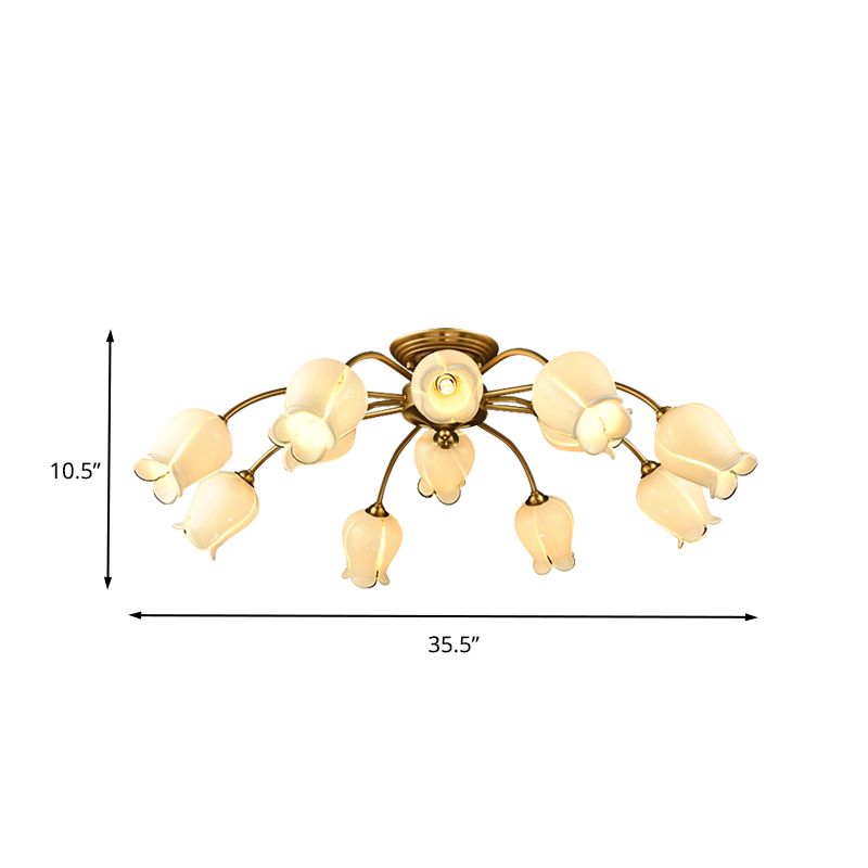 12 lichten bloemblaadjes semi spoellampje traditionele witte glas semi montage verlichting