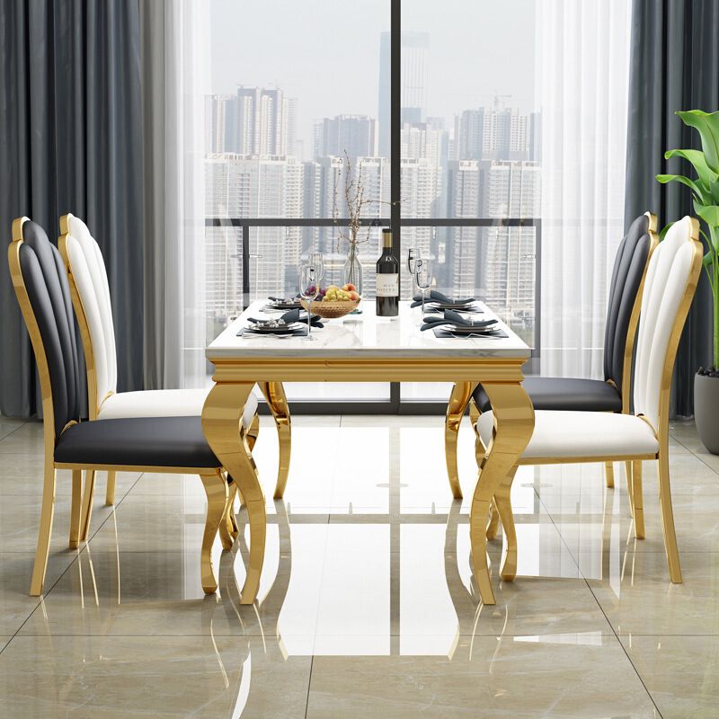 Traditional Luxury Dining Table Rectangle Metal Gold Tripod Dining Table