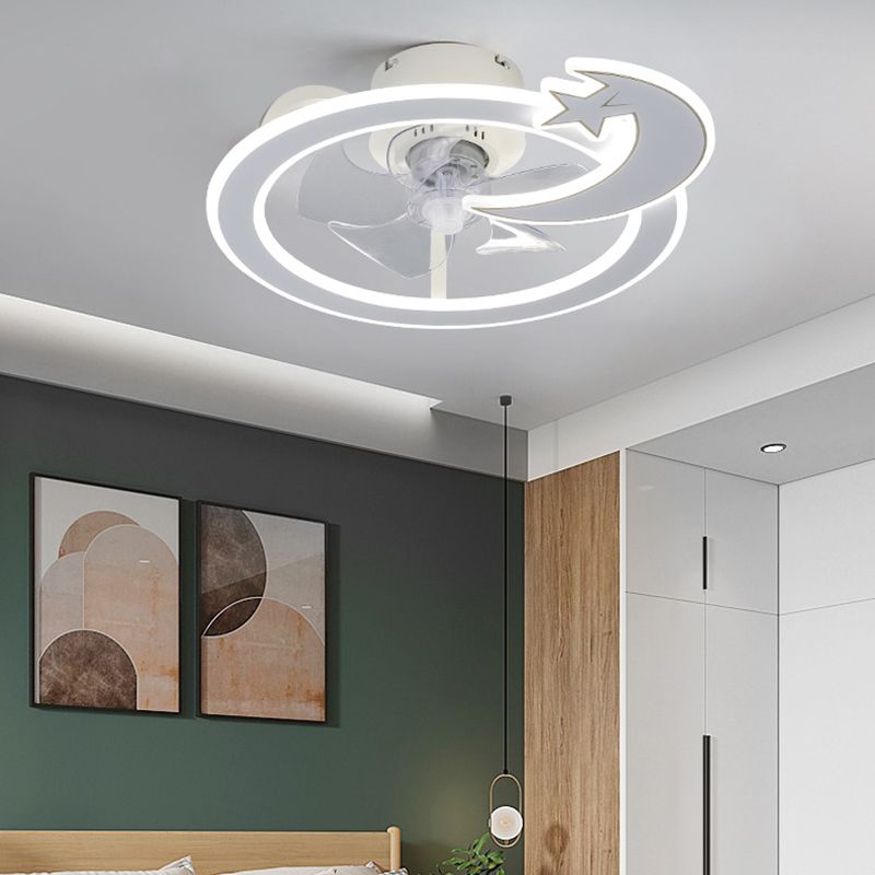 Minimalist Circular Ceiling Fan Lamp Acrylic Bedroom LED Semi Flush Light Fixture