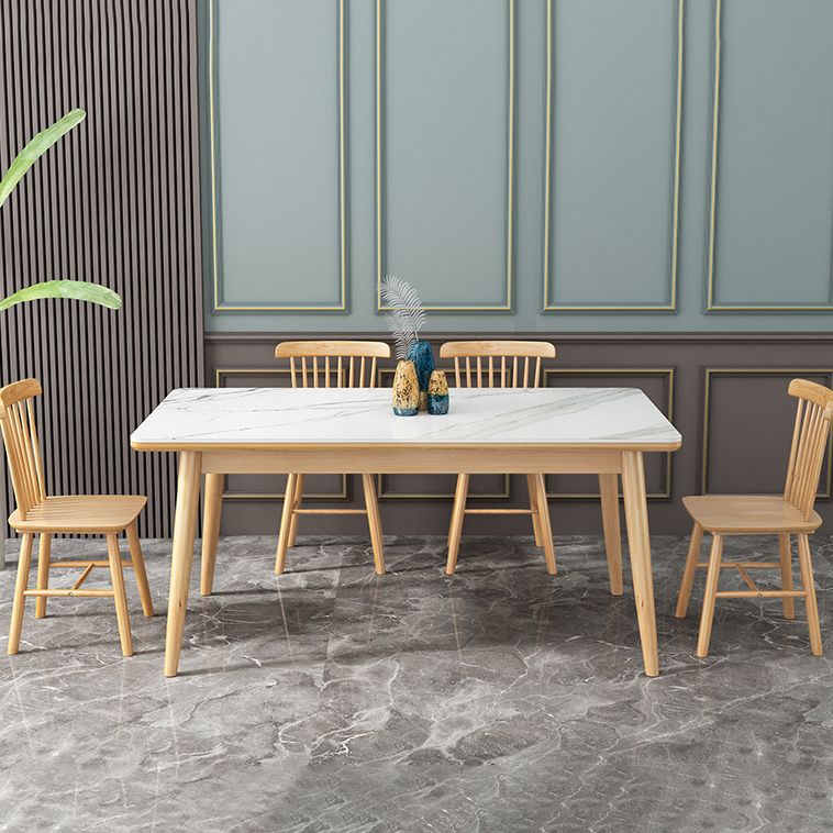 Modern Style Sintered Stone White Dining Set Standard Rectangle Shape Dining Set with 4 Legs Base