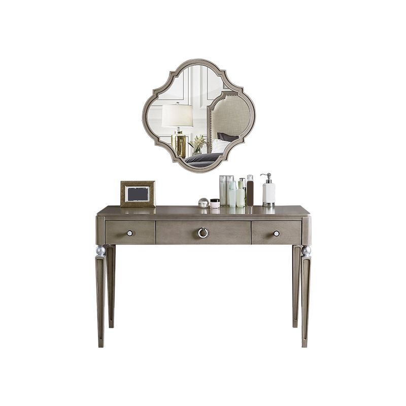 Traditional Mirrored Vanity Set Light Brown Solid Wood Dresser
