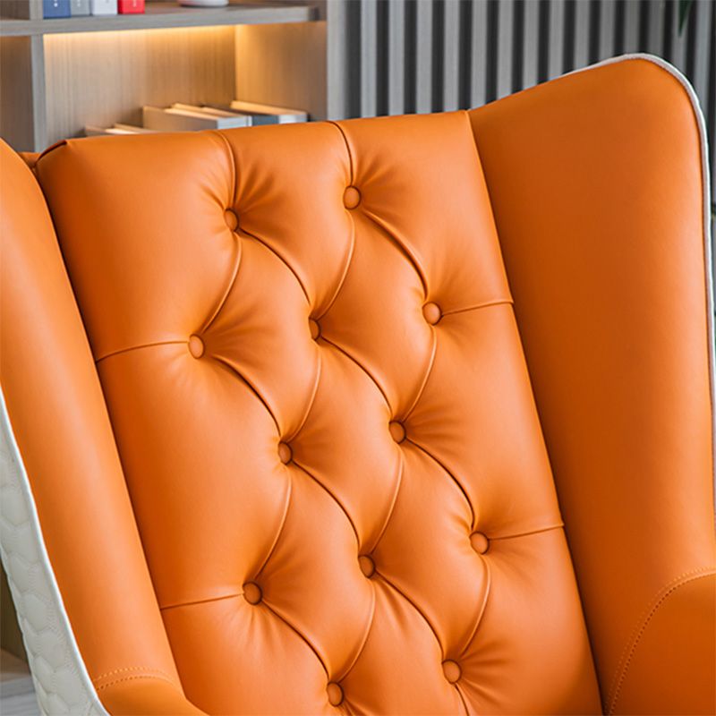 Tufted Back Lounge Chair Leather Ottoman Set with Gold Tone Legs