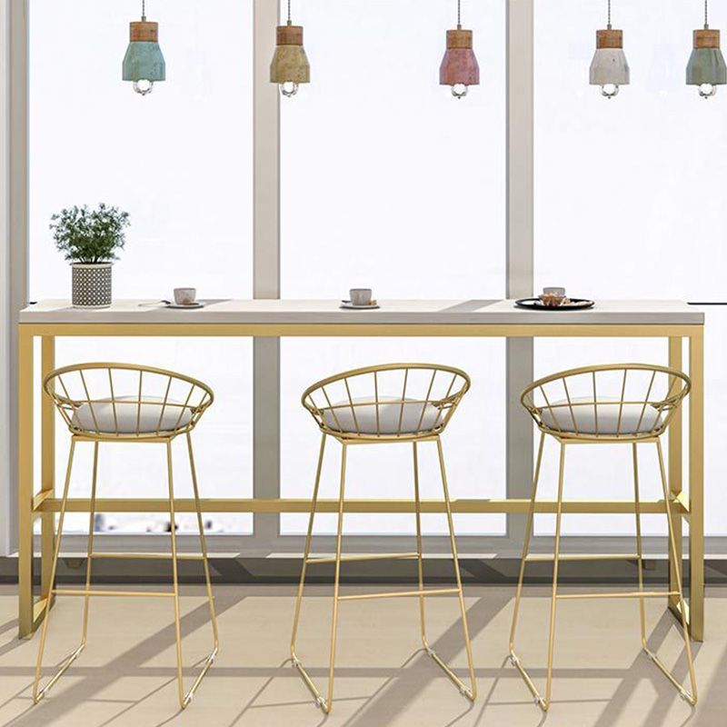 Modern Bar-height Table White Stone Top Fixed Pub Table for Patio