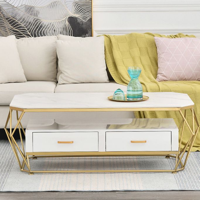 Geometric Slate 2 - Drawer Coffee Cocktail Table with Storage Shelf