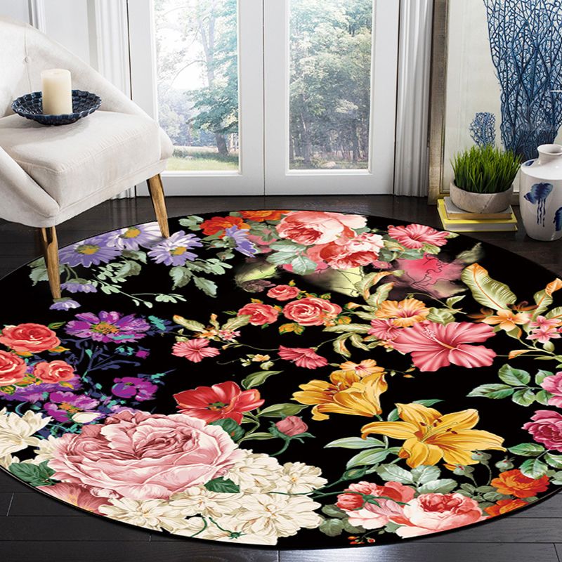 Multicolored Flower Pattern Indoor Rug Modern Aesthetic Polyester Rug Round Stain Resistant Carpet for Living Room