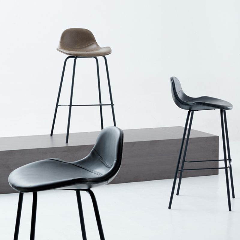 Modern Faux Leather Bar Stool Indoor Low Back Stool with Metal Legs