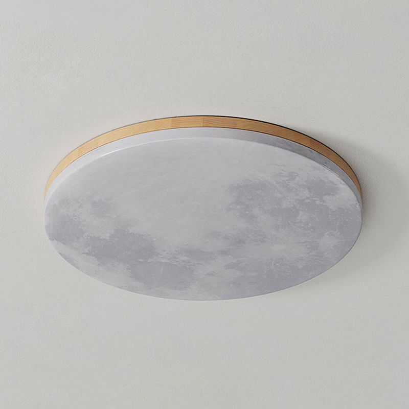 Modernism Circle Flush Mount Ceiling Light Fixture with Wood for Bedroom