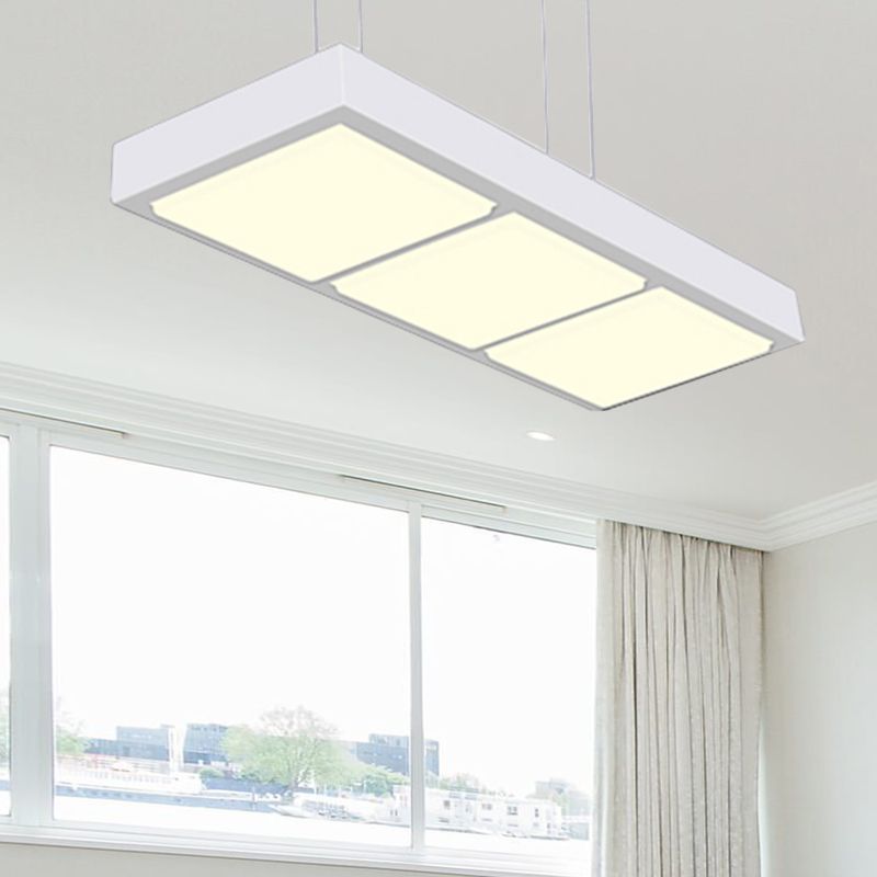 Rectangular Island Lamp Modern Metal 3/4/5 Lights Black/White Office Hanging Light in Warm/White