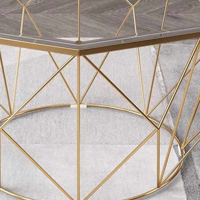Modernism Glass Octagon Coffee Table 17.7" H Simple Iron Frame Cocktail Table