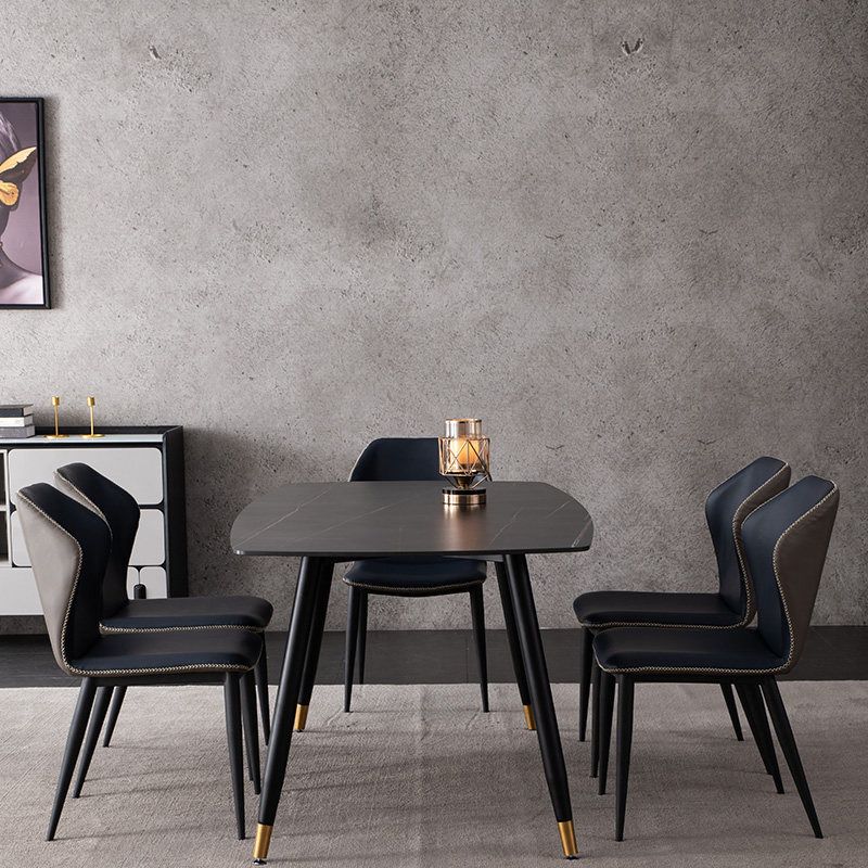 Mesa de comedor rectangular moderna de metal, mesa de piedra sinterizada para cocina y comedor
