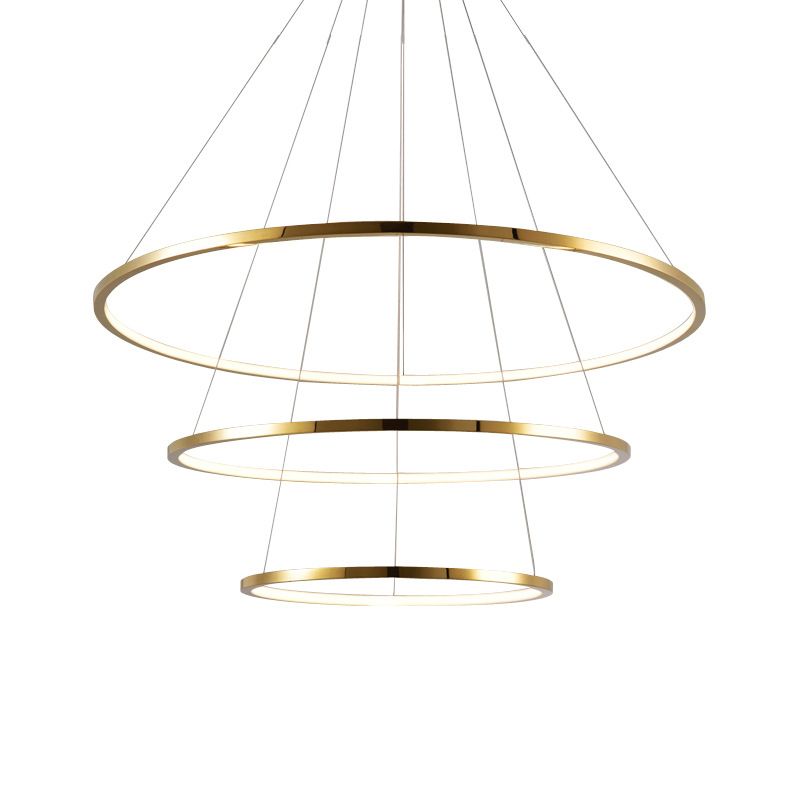 Gold 3/4 Tiers Chandelier Lamp Simplicity Stainless Steel LED Circle Ceiling Pendant