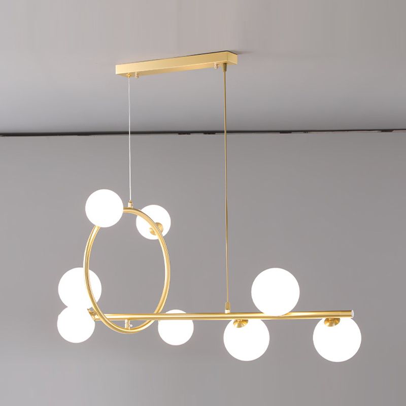 Post Modern Kitchen Island Fixture Solid Brass and Glass Pendant Ceiling Light in Gold