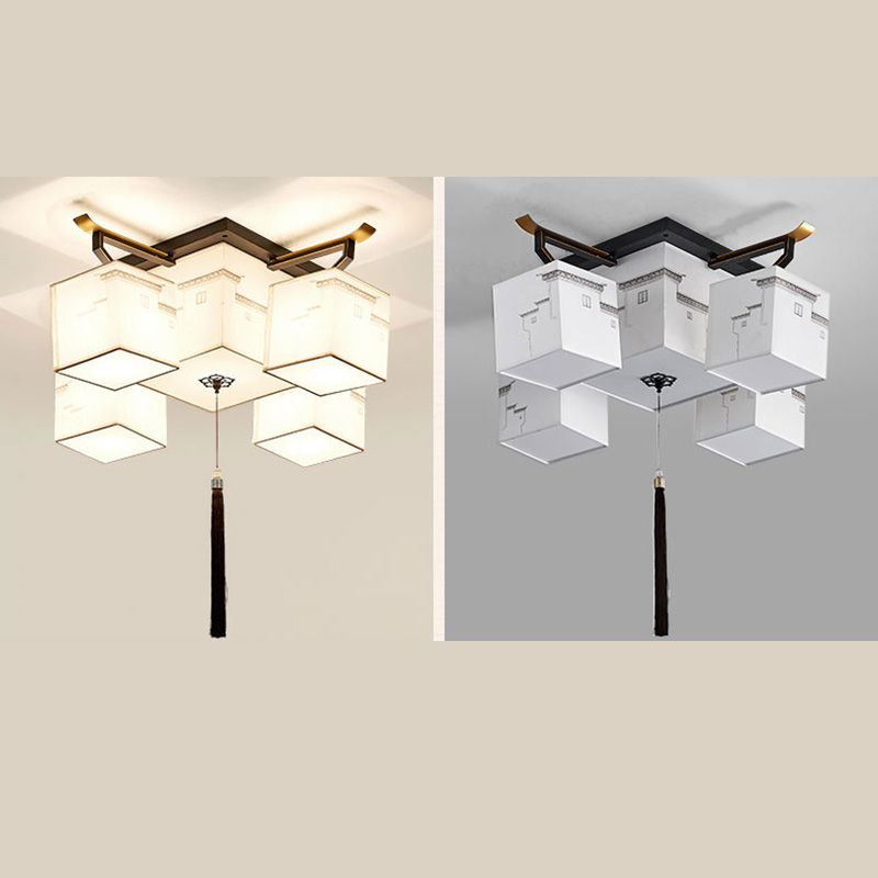 Chinese Style Fabric Flush Ceiling Light 5 Size for Optional Flush Light for Living Room