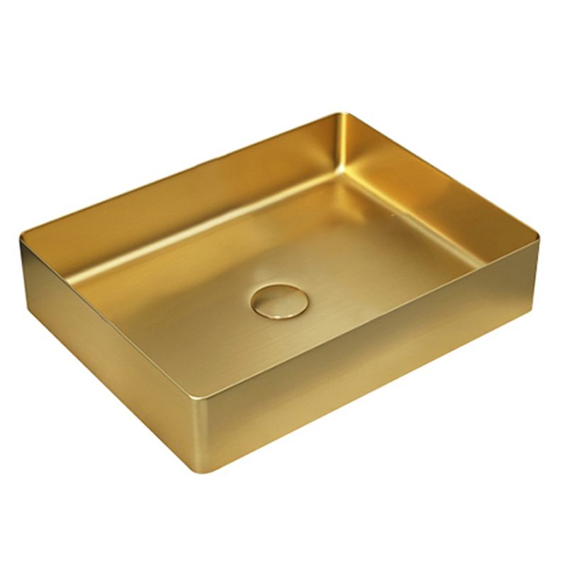 Modern Bathroom Sink Rectangular Metal Vessel Bathroom Sink with Pop-Up Drain