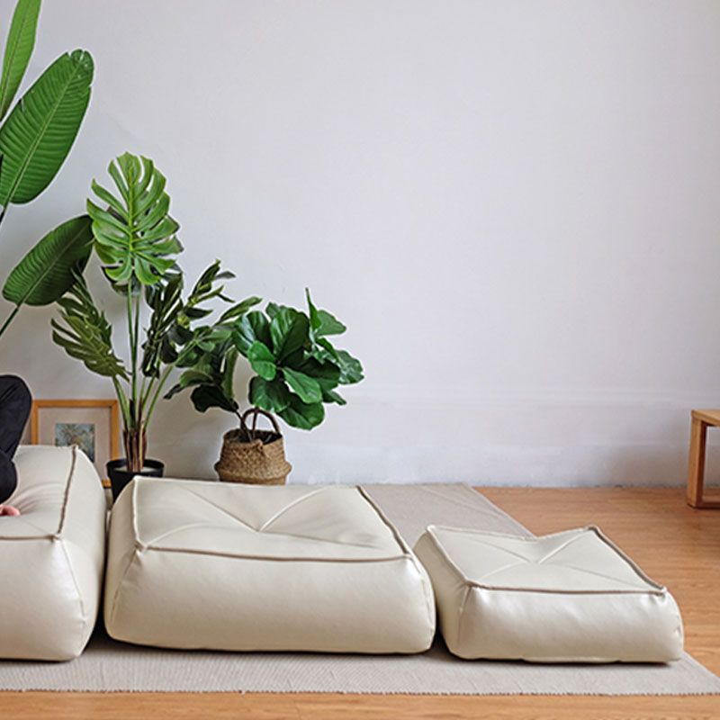 Modern Pouf Ottoman PU Leather Upholstered Solid Color Tear Resistant Square Ottoman