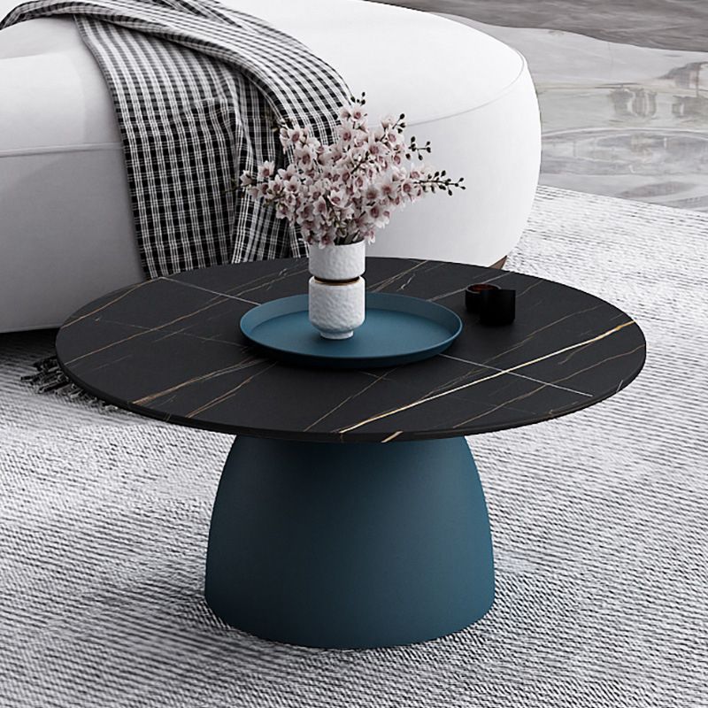 Modern Style Rock Plate Top Metal Iron Base Round Coffee Table