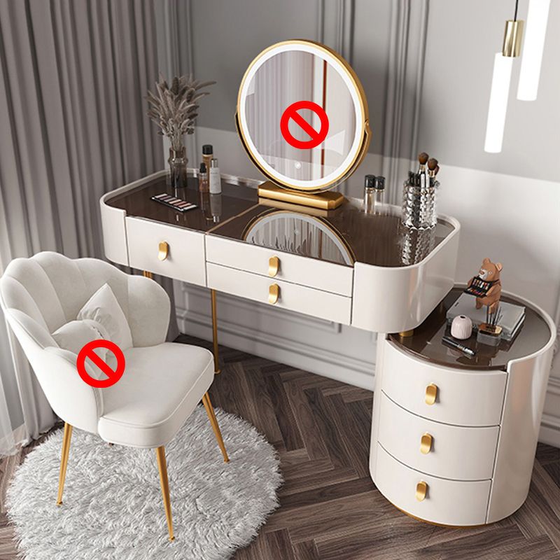 Contemporary Wood Vanity Dressing Table Set Glass/Slate Top Makeup Counter