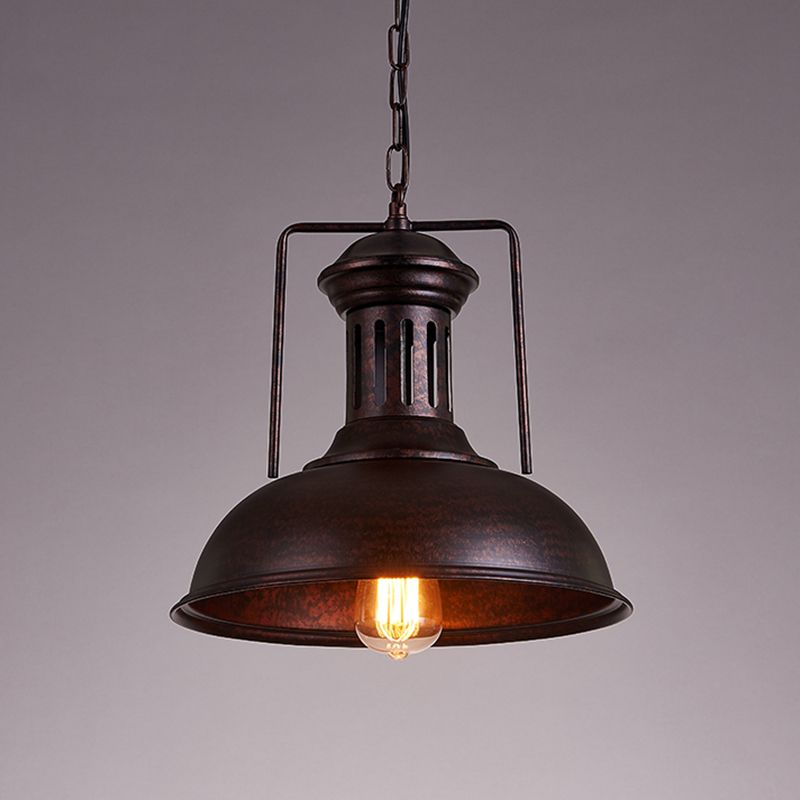 12.5"/16.5" W Metal Bowl Ceiling Lamp Factory Style 1 Bulb Restaurant Hanging Pendant Light in Rust/Bronze