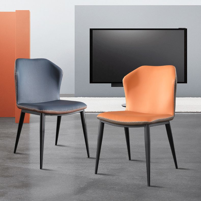 Minimalist Black Solid Back Dining Side Chair Metal Upholstered Dining Side Chair