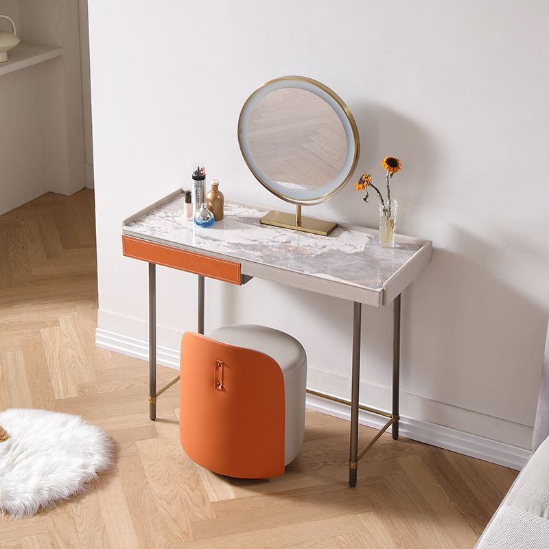 1 Drawer Glam Makeup Vanity Set Solid Wood Dressing Table with Slate Top