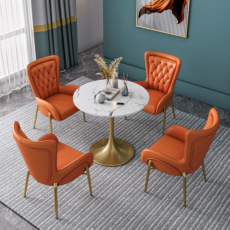 Metal Traditional Luxury Round Table Sintered Stone Table with Tulip Base
