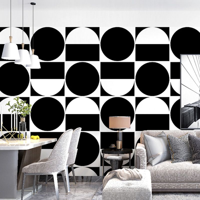 Geometry Circles Wallpaper Roll Dark Color Modern Style Wall Decor for Living Room