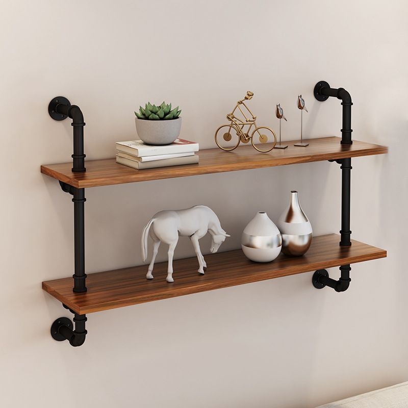 Metal and Wooden Floating Shelf Modern Natural Wall Mounted Bookshelf for Study Room