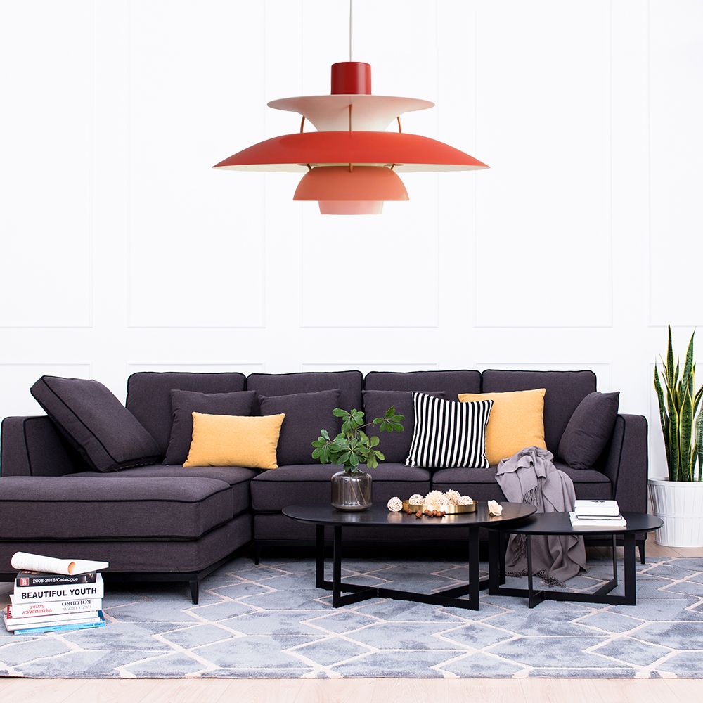 3 Layers Pendant Light with Flared Shade Macaron Style Aluminum 1 Light Black/Gray Hanging Lamp, 12"/16" Wide