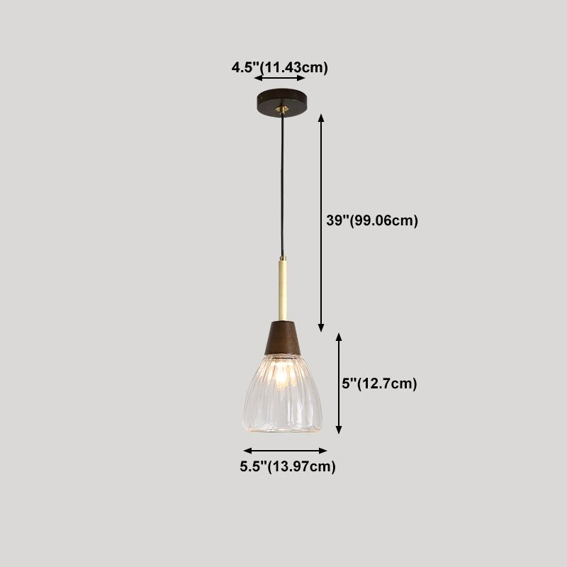 Salle à manger suspendue lampe nordique en noyer en bois clair avec une petite teinte en verre