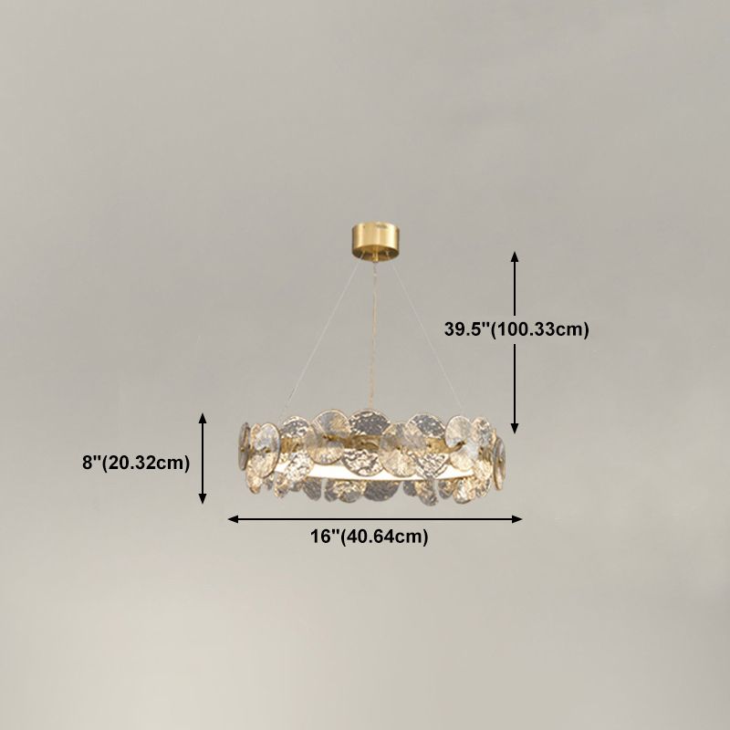 Lustre de style américain luminaire lustre en verre métallique rond en or