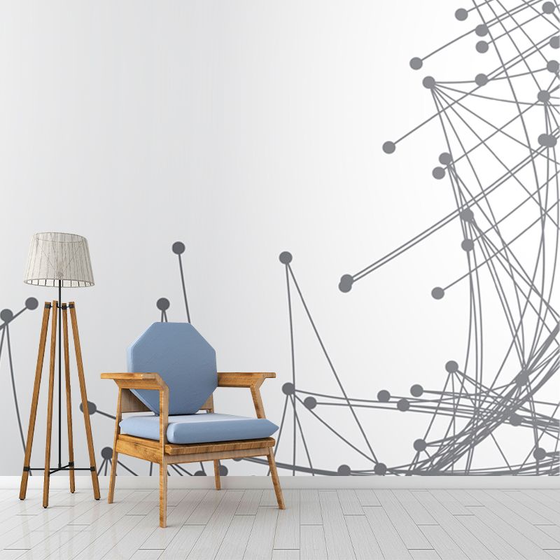 Line Art Border Wallpaper Mural Contemporary Smooth Wall Decor in Black-White for Home