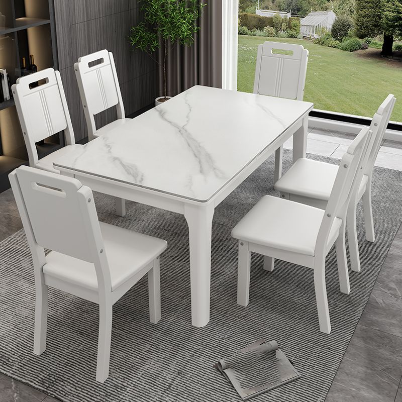 Rechthoekige eettafel uit het midden van de eeuw Vaste tafel van witte gesinterde steen