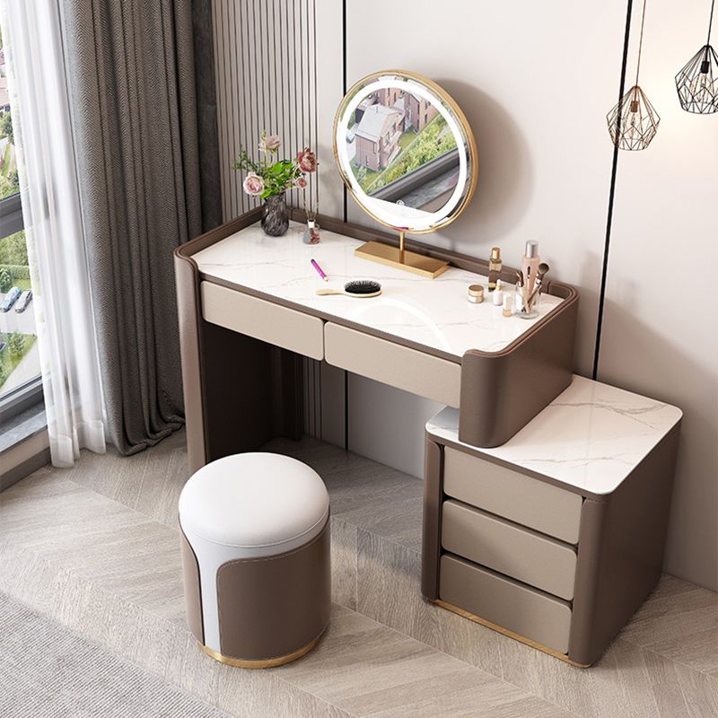 2/5 Drawer Solid Wood Dressing Table Brown Makeup Vanity Desk