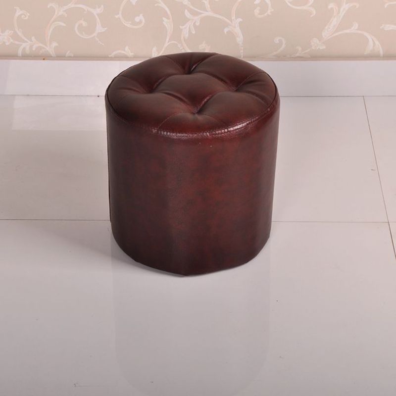 Mid-Century Modern Pouf Ottoman PU Leather Upholstered Tufted Solid Color Round Ottoman