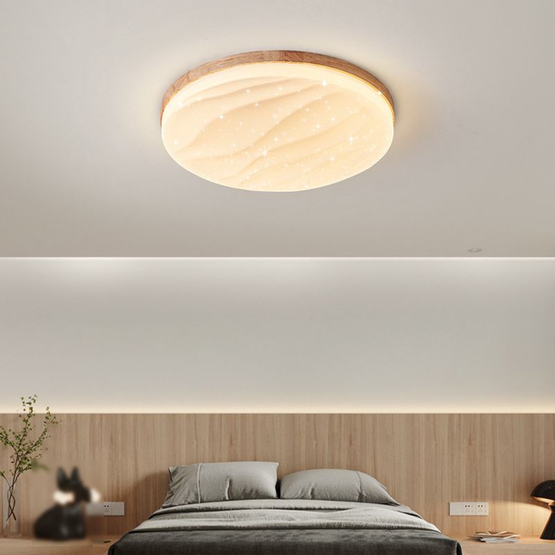 Round Shape Wood Flush Light Modern Style 1 Light Flush Mount Ceiling Lights in Brown