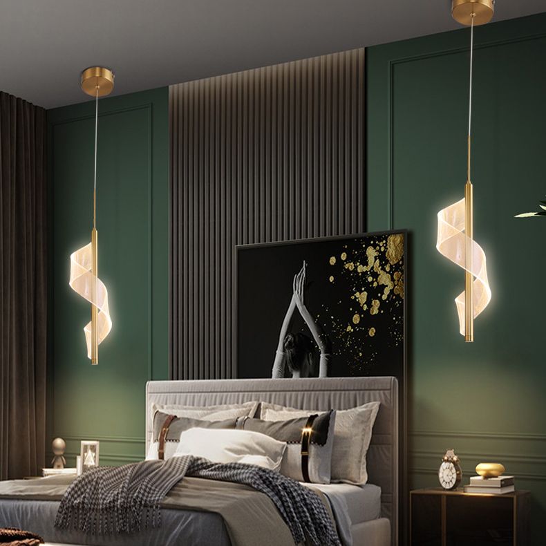 Gouden lineaire vorm led hanglamp moderne minimalistische metalen hanglamp voor woonkamer