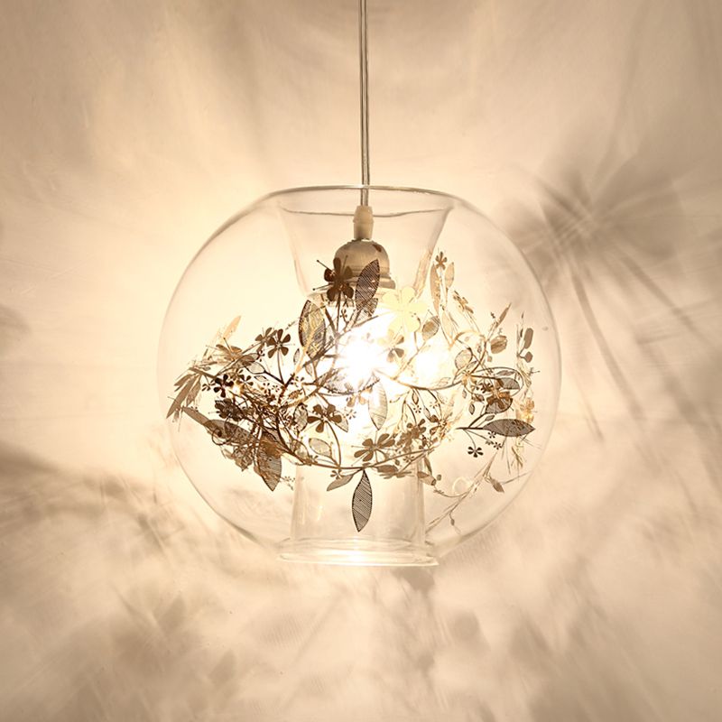 Modern Art Deco Pendant Light Spherical Clear Glass 1 Light Suspension Light for Living Room