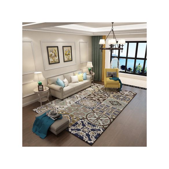 Nordic Geometric Pattern Rug Multi-Color Polypropylene Carpet Anti-Slip Washable Stain Resistant Rug for Great Room
