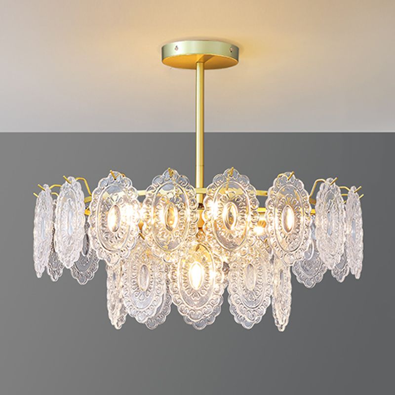 Wheel Shape Chandelier Modern Iron Down Lighting Pendant with Glass Lampshade for Bedroom