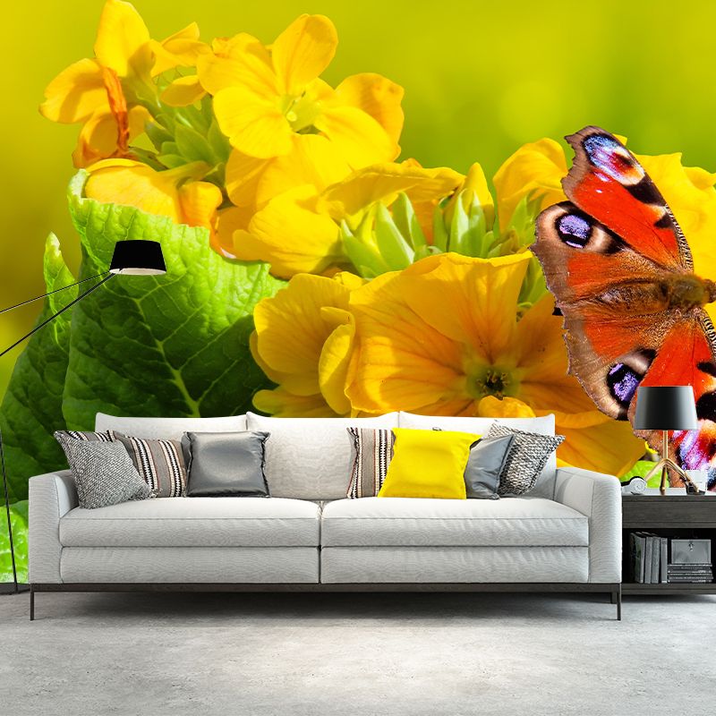 Contemporary Blooming Primrose Mural Wallpaper Environmental for Bedroom