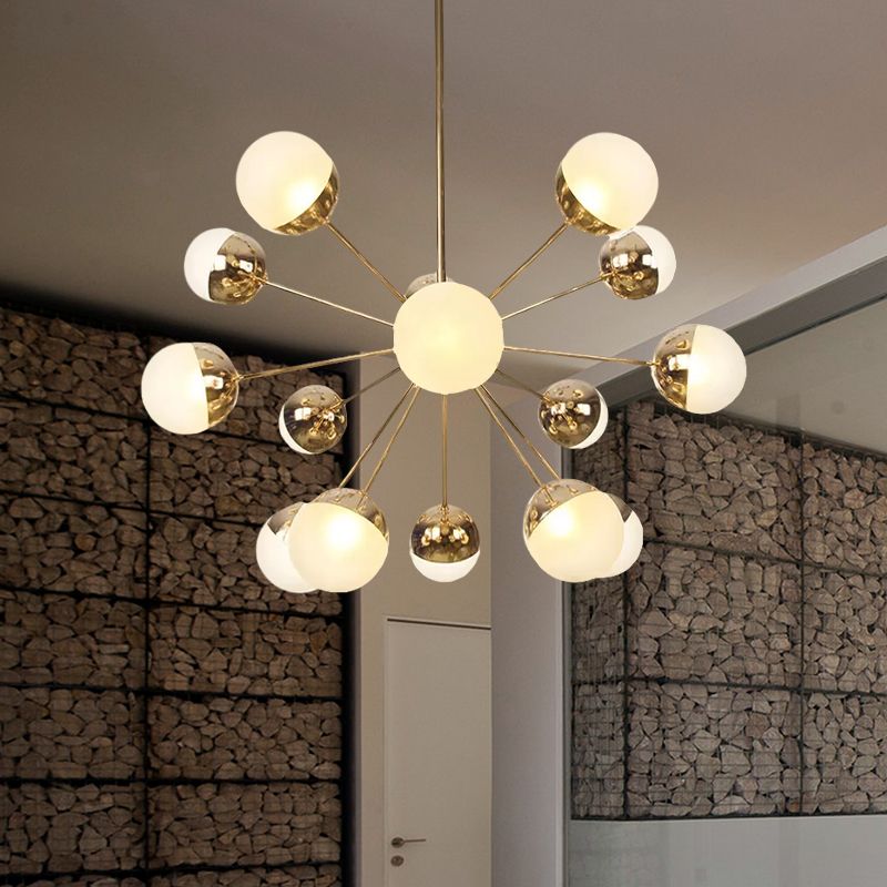 Semi-encastré Globe pour salle à manger, verre blanc/transparent/gris fumée, 9/12/15 lumières, luminaire semi-encastré contemporain en cuivre/chrome/or