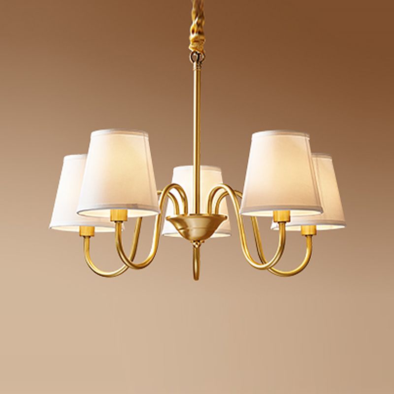 Multi-Head Chandelier Lighting Fixtures American Style Suspension Light with White Fabric Shade