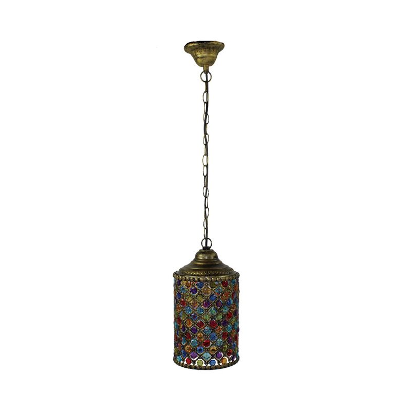 Vintage Cylinder Suspension Pendant Light 1 Light Metal Hanging Lamp in Bronze for Living Room