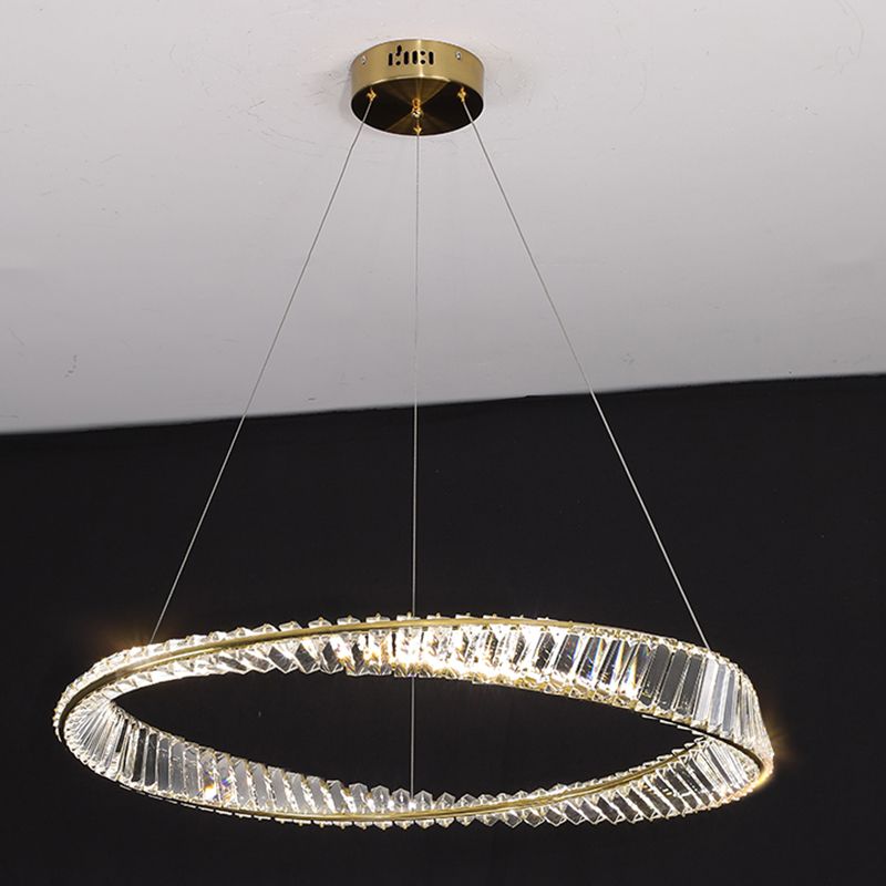 Contemporary Style Ceiling Lighting Ring Crystal in Gold LED Ceiling Fixture