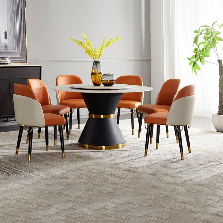 Modern Stone Round Table Standard Height Dining Room Table with Pedestal Base