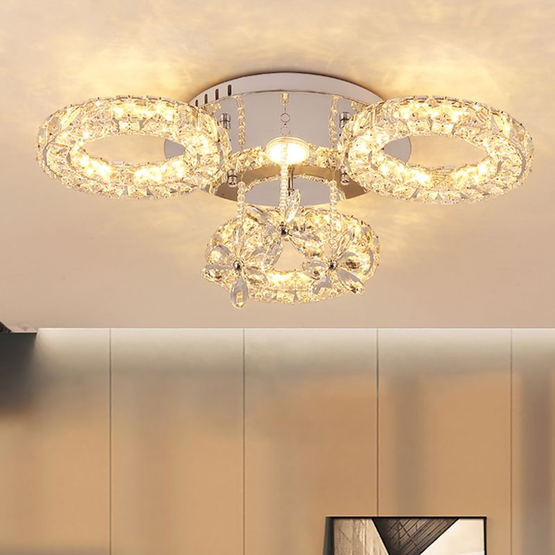Iluminación de semi de montura cromada de cristal facetado 3/6 Circular LED mínimo cerca de la luz del techo