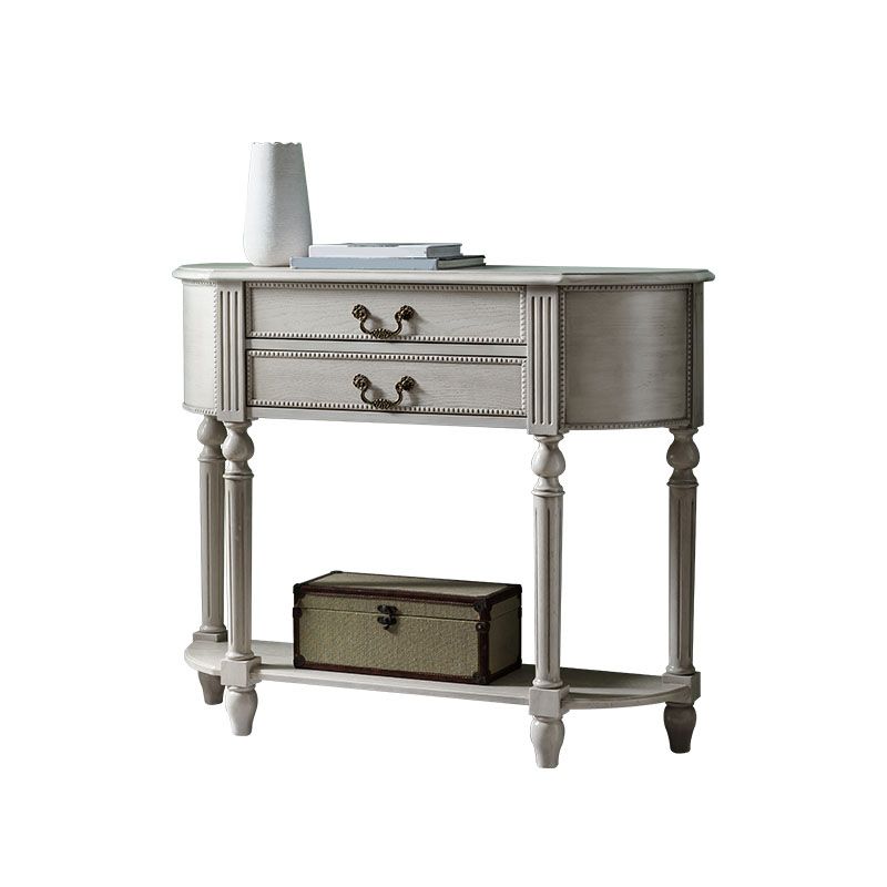 Solid Wood Half Moon Console Table 35.43-inch Tall Accent Table with 2 Drawers