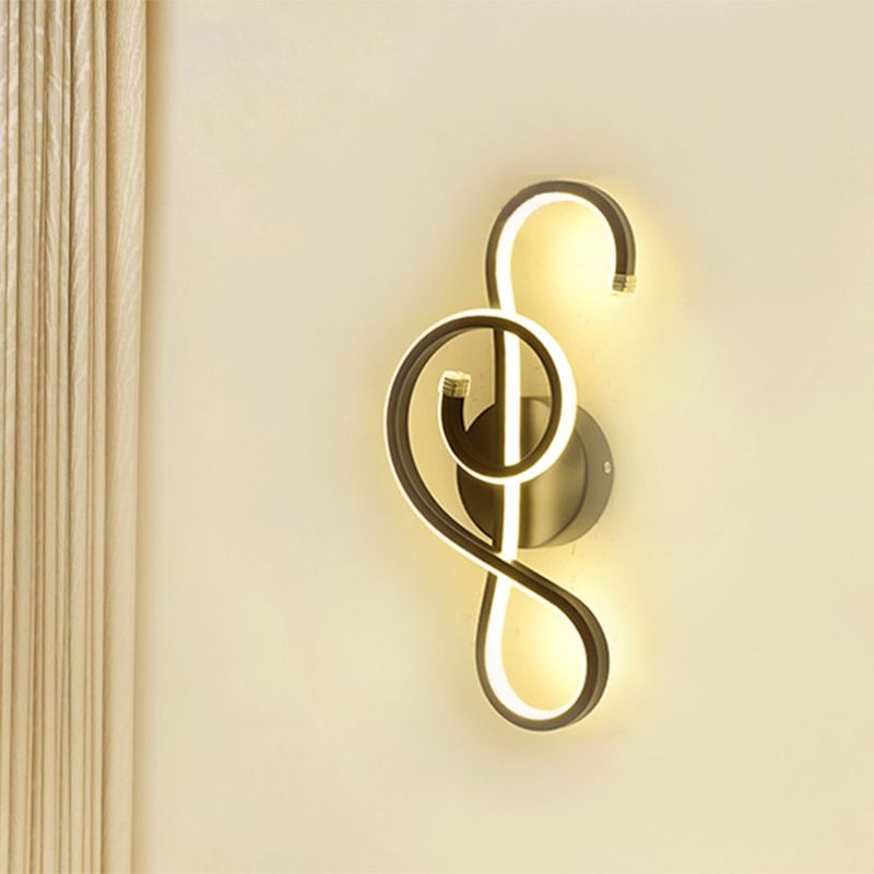 Metallic Hourglass/Music Note Sconce Minimalist Black/White LED Wall Mount Light Fixture in Warm/White Light for Office