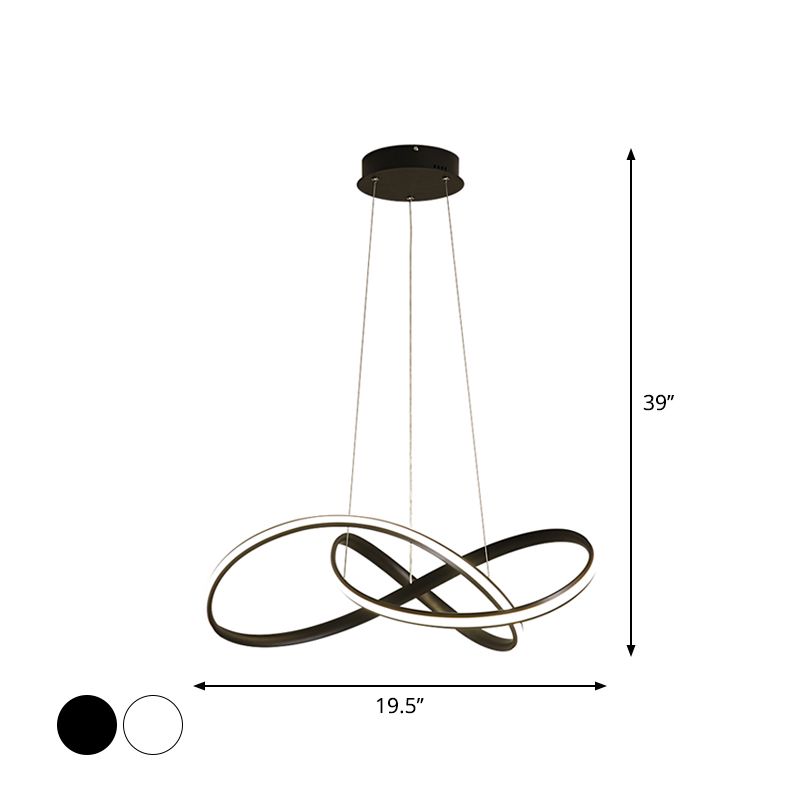 19.5"/27.5" W Simplicity LED Hanging Chandelier Black/White Twisted Pendant Lamp with Acrylic Shade, Warm/White Light